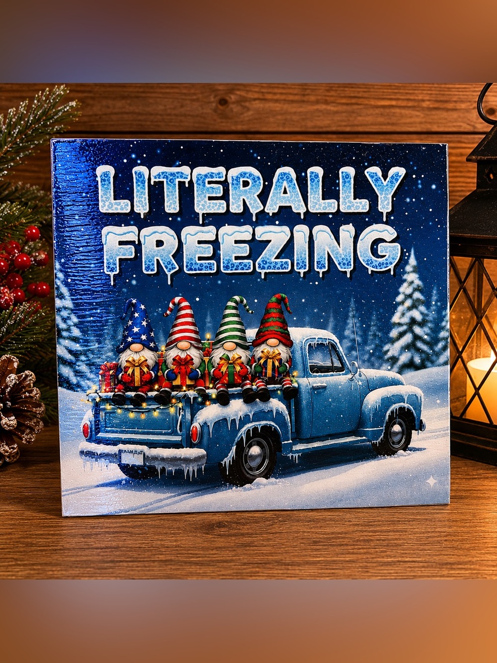 Literally Freezing Winter Gnome Decor 6x6 | Farmhouse Christmas